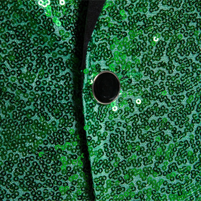Fashion Men Luxurious Sequin Suit Jacket Green / Silver Men's Bar KTV Stage Dress Male Blazer Coat