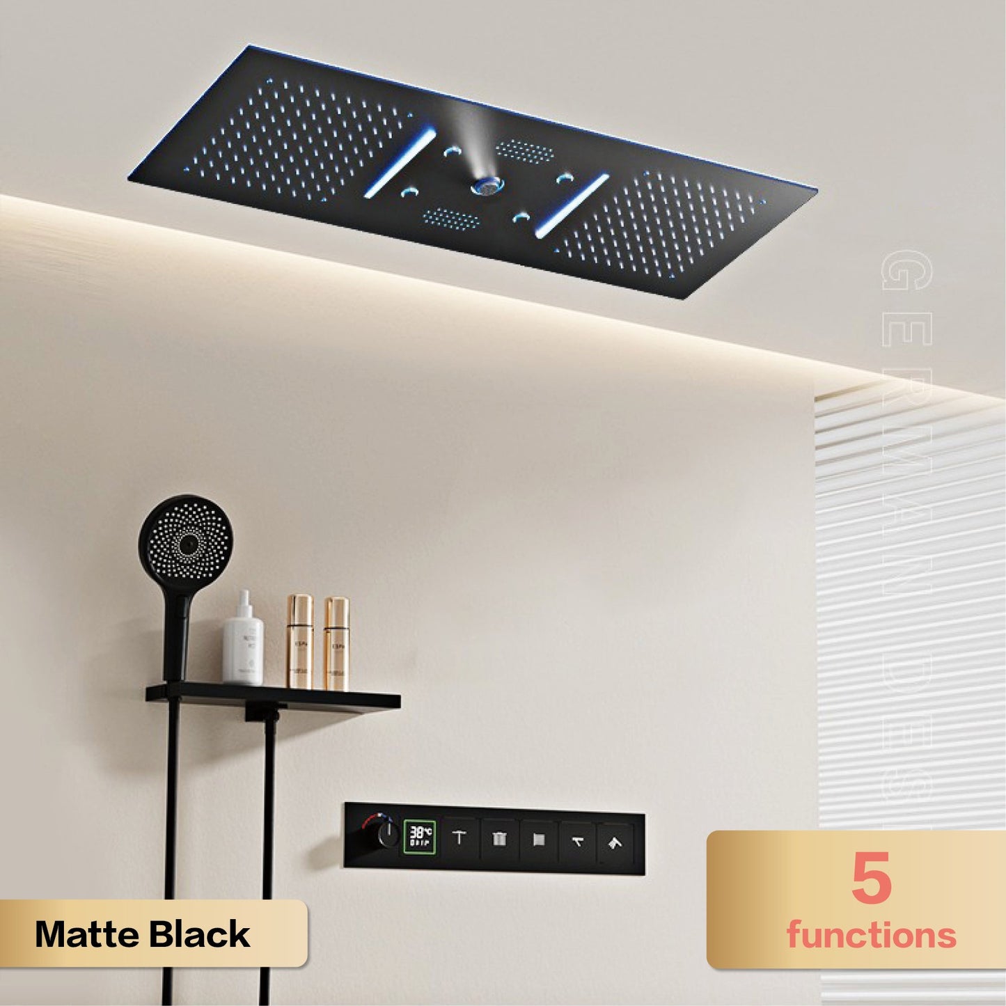 AITANA Sistema de Chuveiro Termostático de Luxo com Display LED em Latão Escurecido, Banheiro, Teto Embutido, Cortina Gigante de Chuva