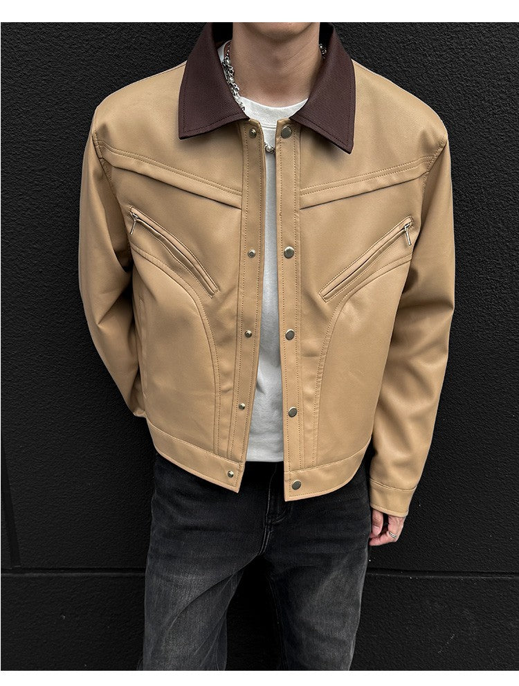 Mens Leather Jacket Biker Jacket PU Leather 2025 New Windproof Stand Collar Single Breasted Short Coat Slim Fit Mens Jacket