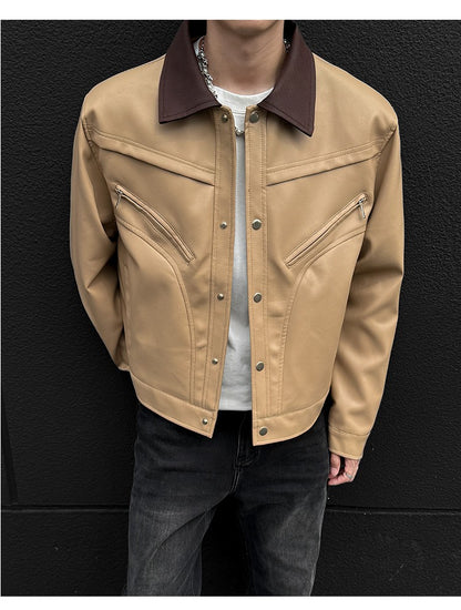 Mens Leather Jacket Biker Jacket PU Leather 2025 New Windproof Stand Collar Single Breasted Short Coat Slim Fit Mens Jacket