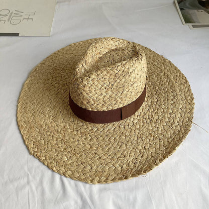 Chapéu de palha Raffite com aba grande para Jazz, chapéu de praia retrô inglês versátil para mulheres com proteção solar, estilo Hepburn, chapéu de senhora francesa