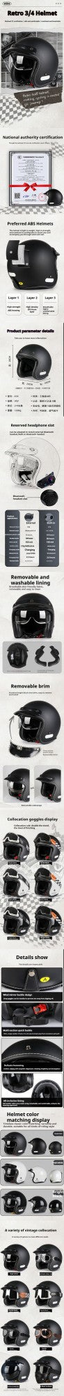 Capacete de motocicleta retrô clássico com certificação DOT, capacete aberto 3/4, segurança masculina e feminina, capacete universal para scooter elétrica