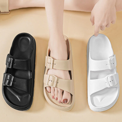 Kidmi New Summer Platform Women's Slippers Outdoor Double Buckle Embellished Sandals Non-slip Breathable Soft-soled Beach Shoes
