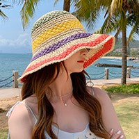 Women Sun Hat Big Eaves Waves Beach Cap Ladies Hat Big Brim Sun Visors UV Cut Bucket Panama Cap Foldable Straw Sunscreen Vintage