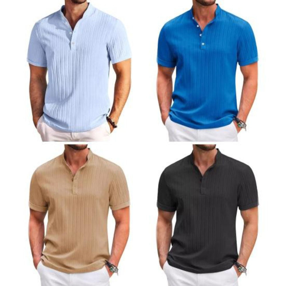 Hawaiian Men's Retro Cotton And Linen Henry Shirt Casual Loose With Sporty Stand-up Collar Buttons 2025 New Men's Casual Shirt