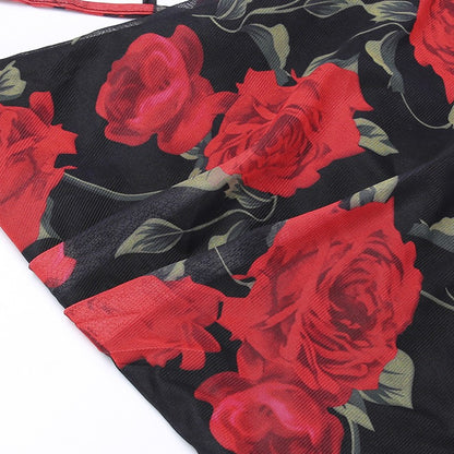 Flowers Print Spaghetti Strap Dresses Women Temperament Package Hip Bodycon Long