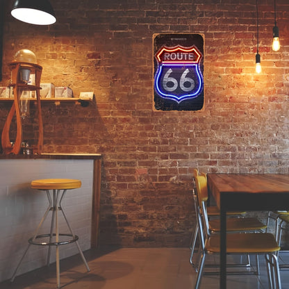 A retro Route 66 neon aluminum sign interesting Route 66 aluminum poster bar decoration restaurant decoration street decoration