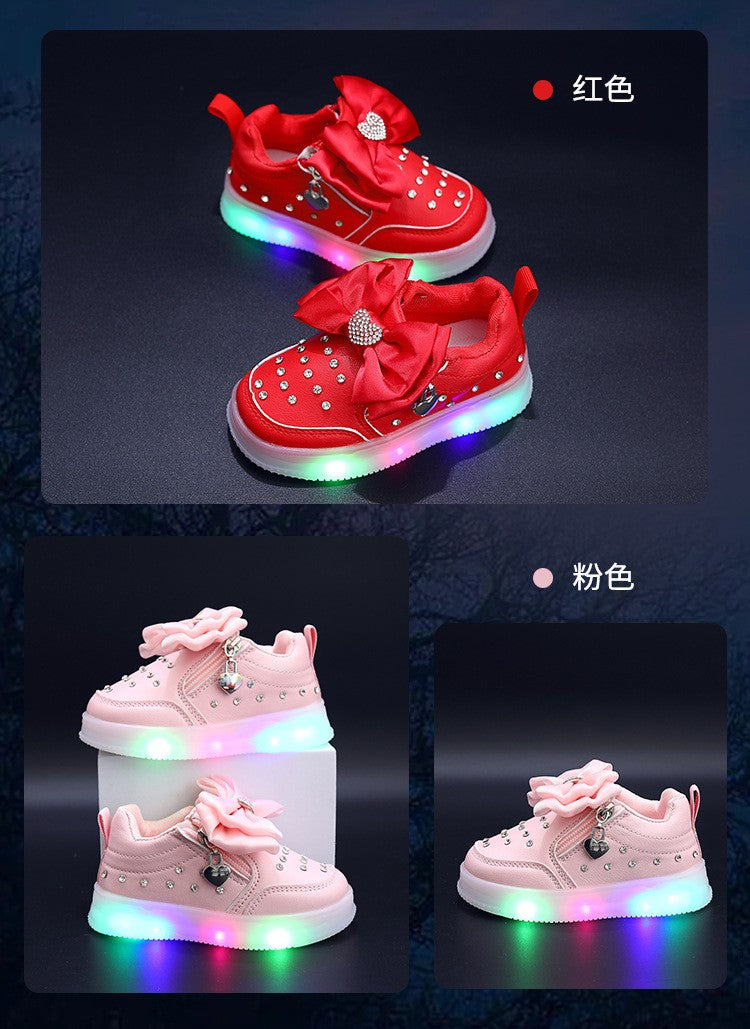 Spring Kids Shoes New Fashion Breathable Sneakers Kids Soft Non Slip Casual Girls Shoe LED Light Cute Versatile Princess Shoe