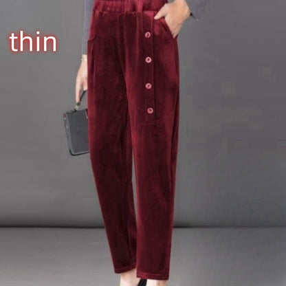 Casual Winter Thin & Thick Fleece Harem Pants Office Lady Solid Elegant Trousers Slim Women's Pants Retro Vintage Casual Pants