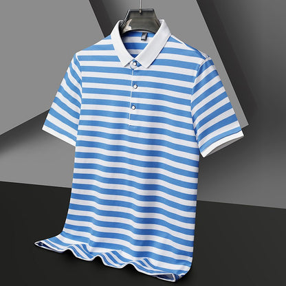 2024 Men's New Striped Cotton Business Casual Short sleeved POLO Shirt Fashion Short sleeved Comfortable and Breathable Top