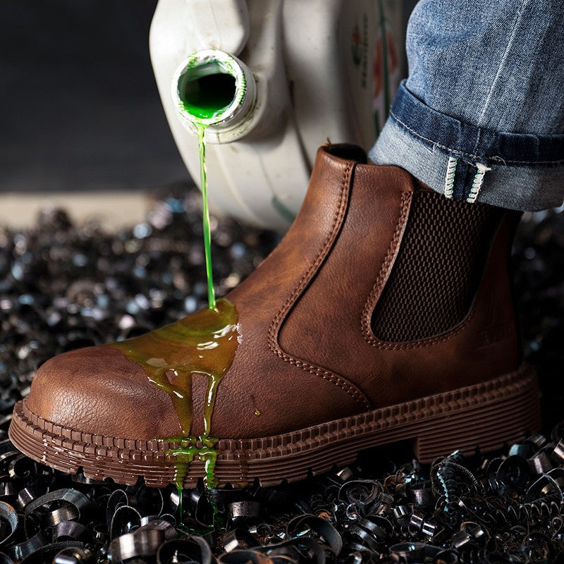Sapatos de Segurança Impermeáveis Masculinos com Biqueira de Aço Botas de Couro Calçado Masculino Sapatos de Trabalho Indestrutíveis para Construção Marrom