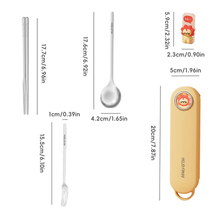 WORTHBUY 5Pcs/Set 316 Stainless Steel Tableware Set With Chopsticks Holder&Box Portable Cartoon Dinnerware Set For Kids Students