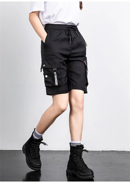 2025 Y2K Cargo Shorts Women Harajuku Black Oversized Wide Leg Shorts Summer Streetwear Fashion High Waist Baggy Short Pants New