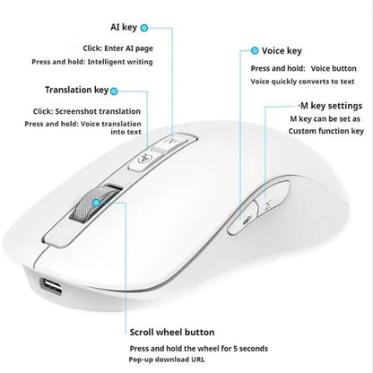 Ai Voice Mouse Wireless Bluetooth Dual-Mode Rechargeable for Laptop Pc Voice Typing Translation Deepseek Gpt intelligent Office