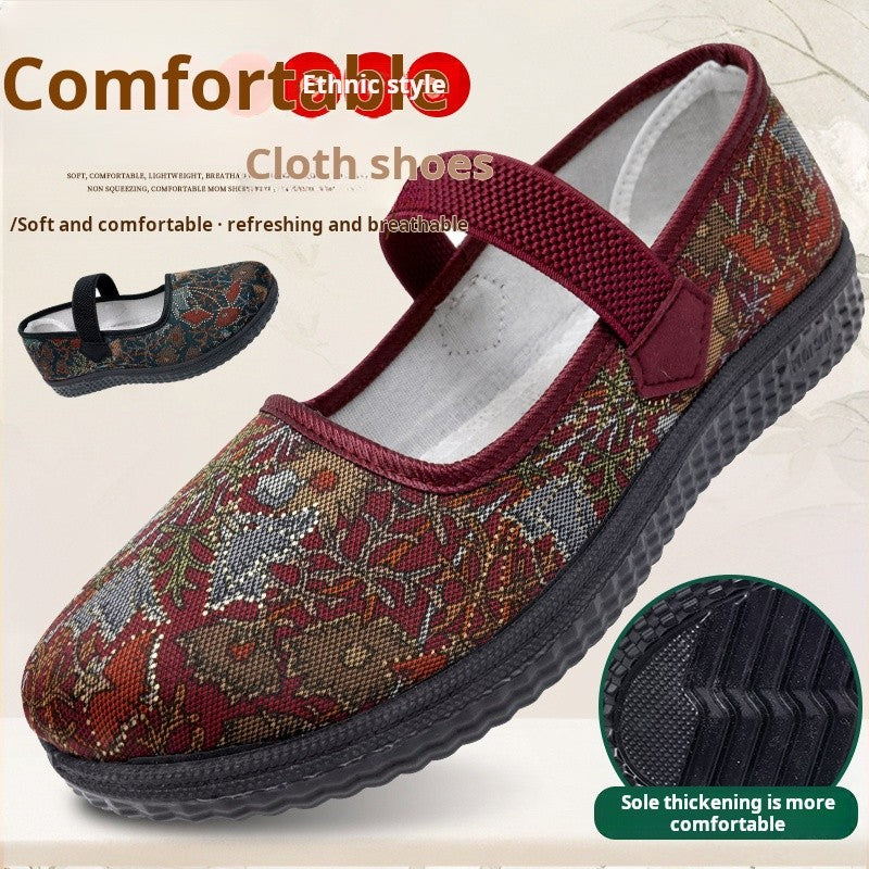 2025 New Women's cloth Shoes Soft soled comfort grandma footwear Casual lightweight lazy flats Ladies breathable non slip shoes