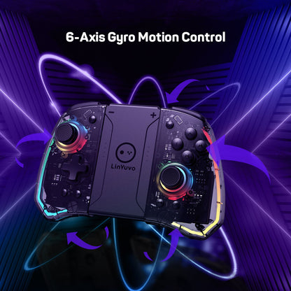 LinYuvo KS40 Transparent Wireless Gamepad for Switch/OLED with 8 Color LED,Turbo Function.Controller Joystick for Switch Lite