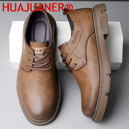 Cow Leather Autumn Platform Shoes for Men Fashion Casual New Designer Derby Shoes Male Low Top Work Ankle Boots Men