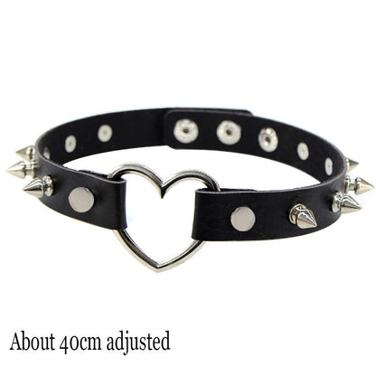 Woman Black Punk Choker Collar Necklace Sexy PU Leather Heart Lock Key Spike Chocker Gothic Cosplay Accessories Party Jewelry
