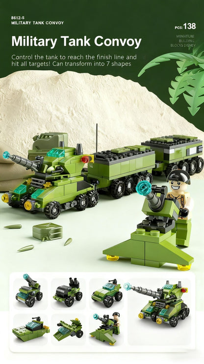 6 in 1 Mega City Building Set - Police Car, Fire Truck, Crane, Tank, Helicopter & More, Construction Engineering Toys Gift