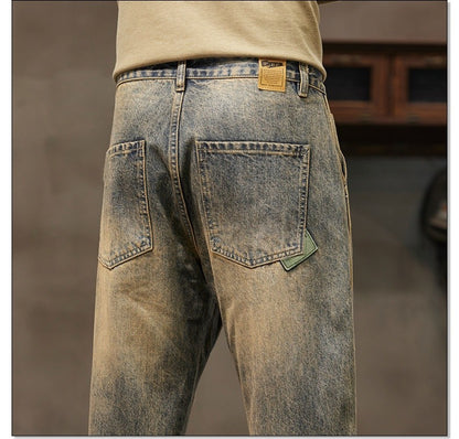 Autumn and Winter Men's Loose 95% Cotton Jeans Retro Yellow Mud  Street Hip-hop Baggy Harem Pants Outdoor Boys Workwear Pants