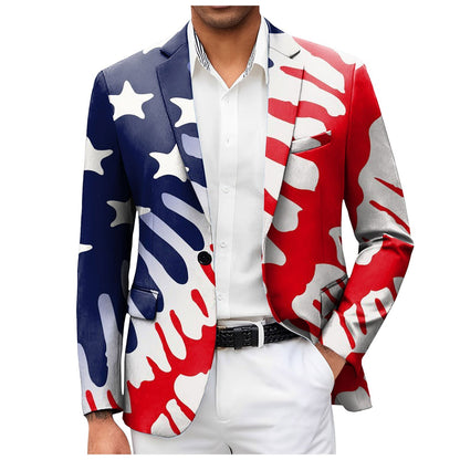 One Button Jacquard Suit Men'S Clothing Fashion Independence Day 3d Digital Printed Suit Jacket Light Business Suit Jacket