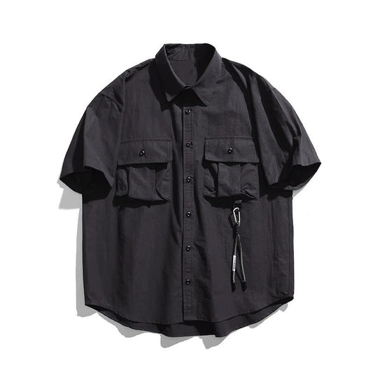 Men's Japanese Style Cargo Shirts Vintage Laple Short Sleeve Shirts 2025 Spring Summer Loose Casual Shirt Jacket Male Streetwear