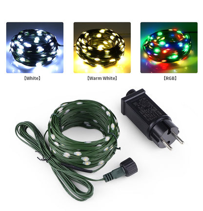 Outdoor LED Christmas Lights Green Wire Leather 24V Fairy Lights String Waterproof Garden Party Wedding Garland Decor New Year Q