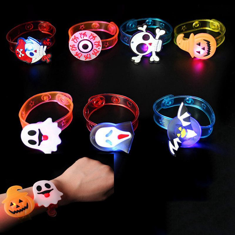 5/10/20PCS Glowing Halloween Pumpkin Ghost Bracelet Rings Night Decor Halloween Party Favor Festival Carnival Gifts Bag Fillers