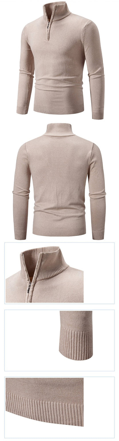 Autumn Mens Zip Pullover Sweater Lightweight Mock Neck Woolen Polo Sweaters Knit Casual Solid Color Cardigan Winter Warm Tops
