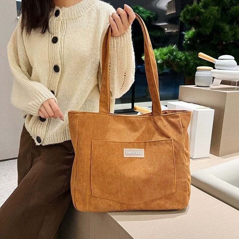 Women's Corduroy Shoulder Tote Bag, Casual Large Capacity Fashion Handbag for Going Out, Purses and Handbags Designer Bag