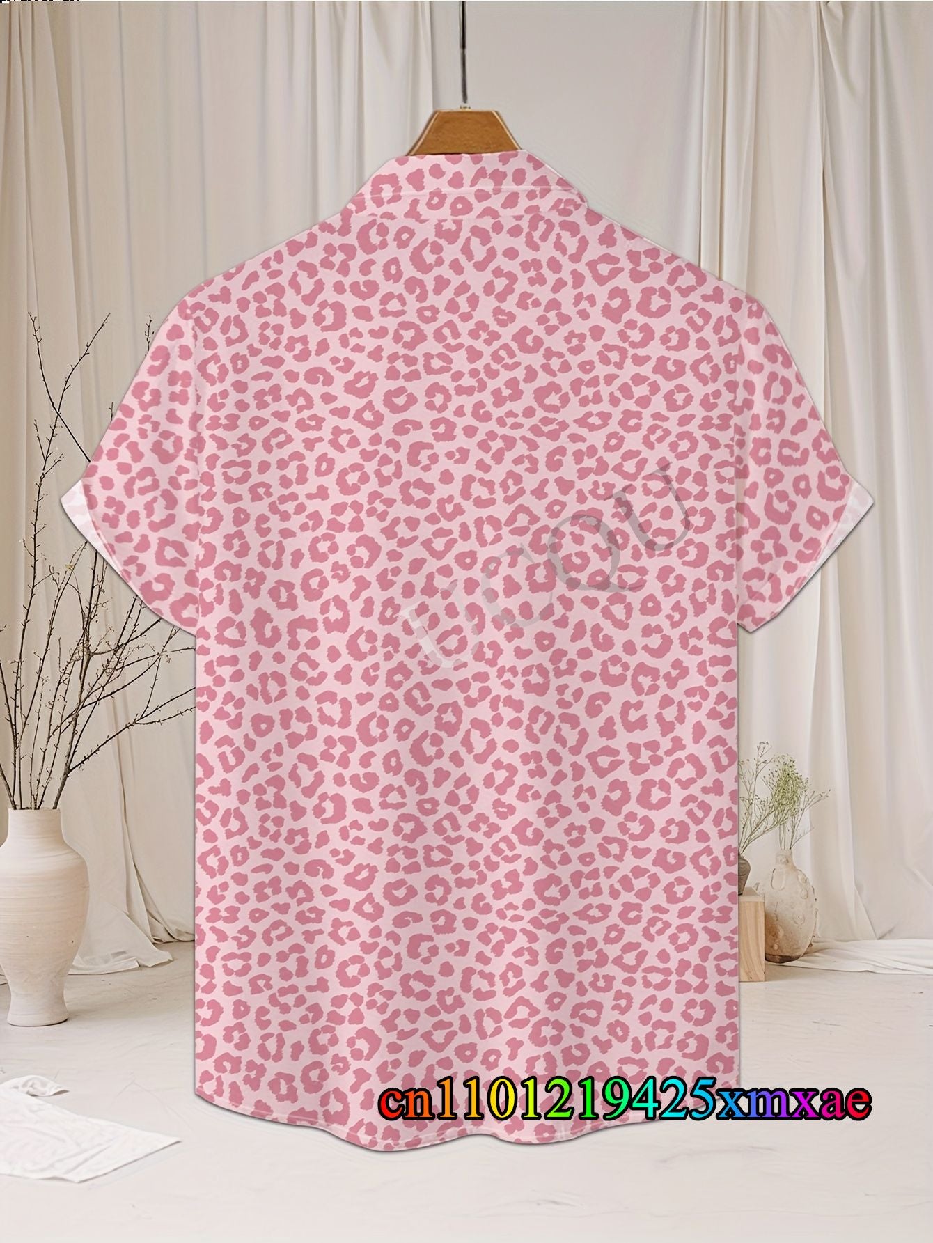 Summer New Men's Lapel Short Sleeve Hawaiian Shirt Leopard & Pink Panther Print Hawaii Vacation Casual Fashion Kids/Adult Tops