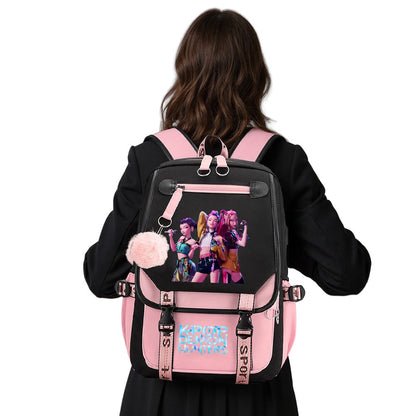 Mochila KPop Anime para Caçadores de Demônios Adolescentes Mochila Escolar Kawaii com Carregamento USB Grande Capacidade Viagem Slayer