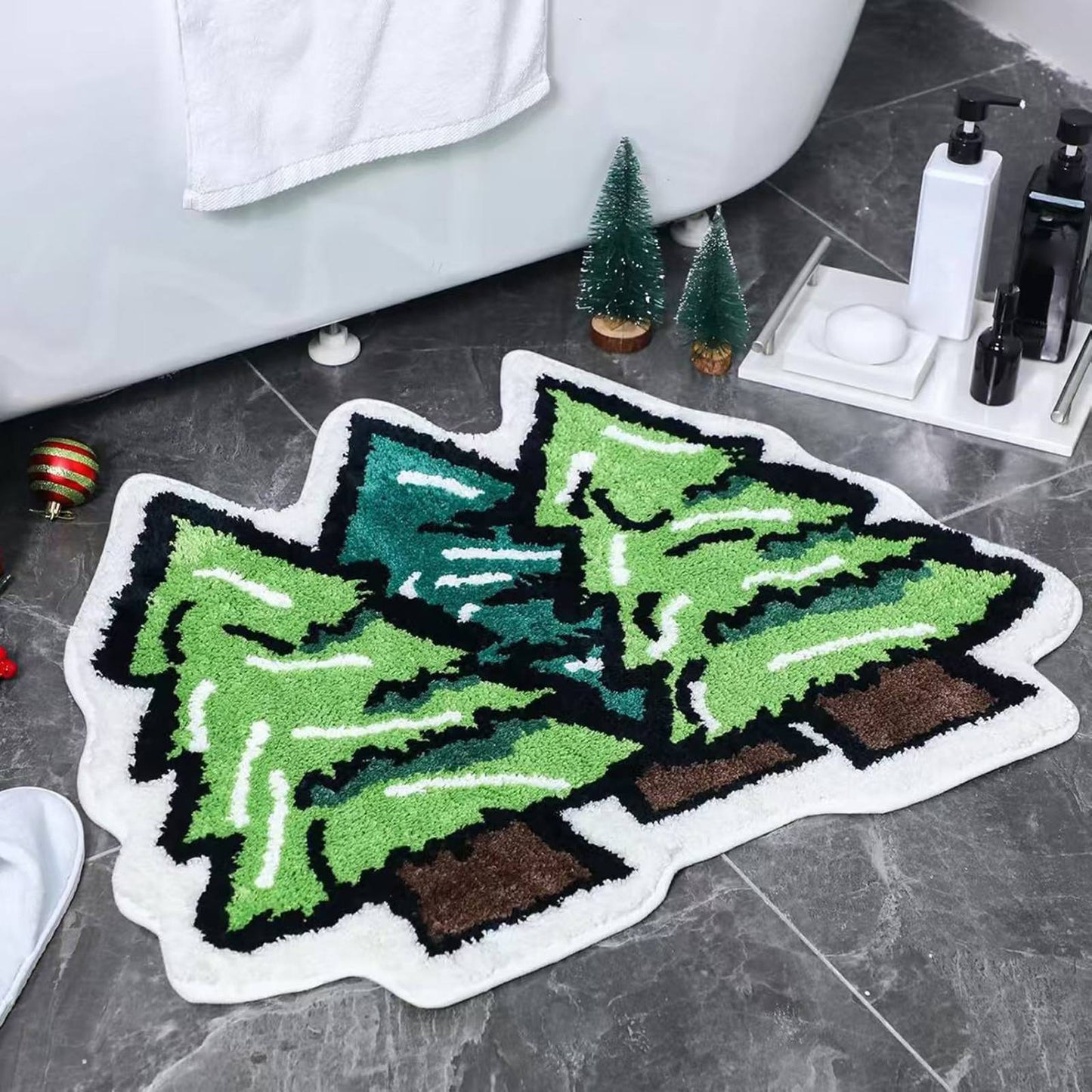 Christmas Home Living Room Bathroom Imitation Cashmere Rug Christmas Rug Absorbent Thick Christmas Bathroom Mat Non-Slip Chris