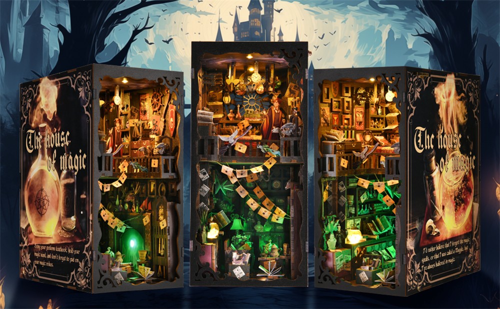 DIY Book Nook Kit 3D Wooden Puzzle Home Decoration DIY House Kit For Bookshelf Miniature Insert Magic Book House Stand Bookshelf