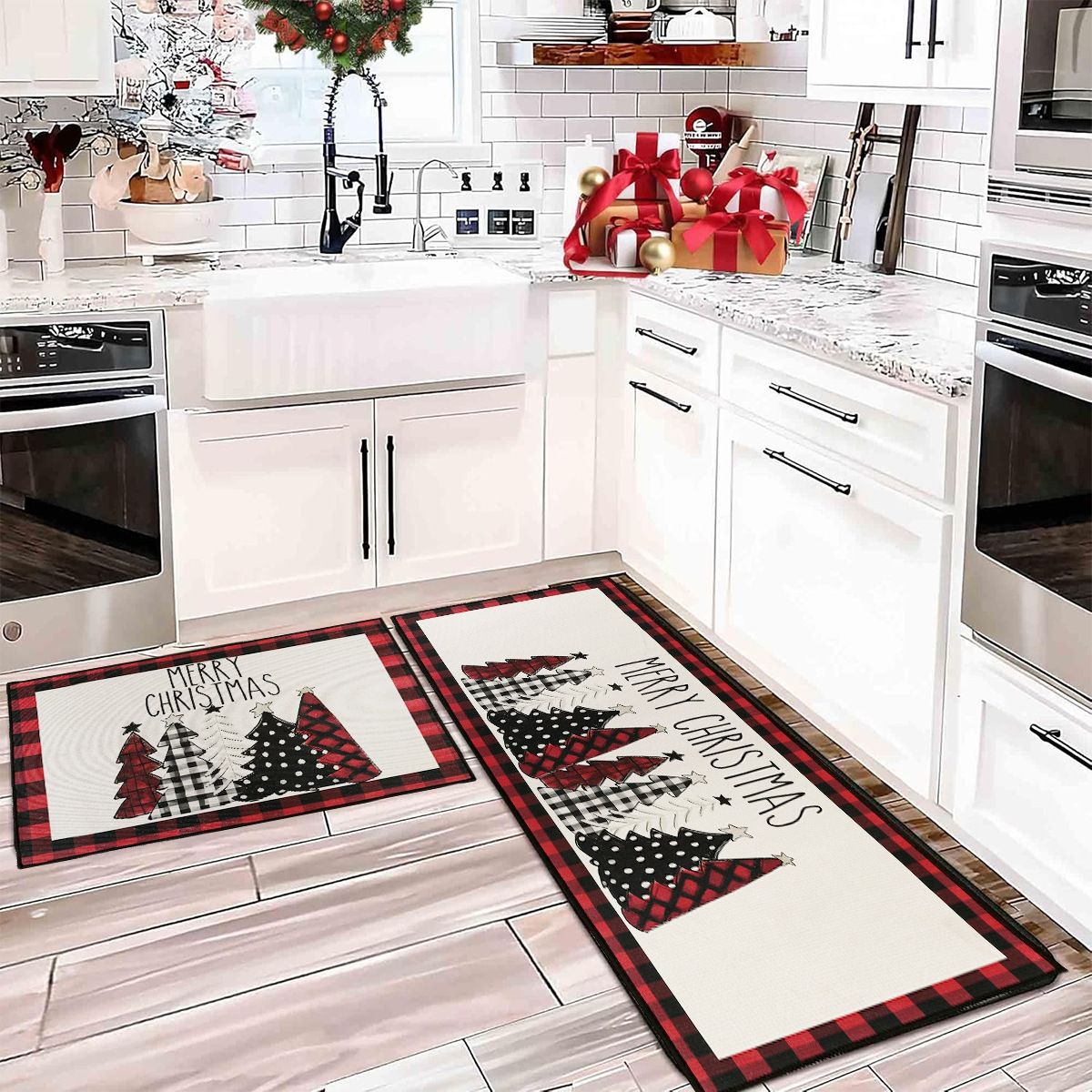 60/80/120CM Christmas Elk Floor Mat Xmas Tree Kitchen Rug Doormat Home Decor Navidad Natal Christmas Decorations For Home 2025