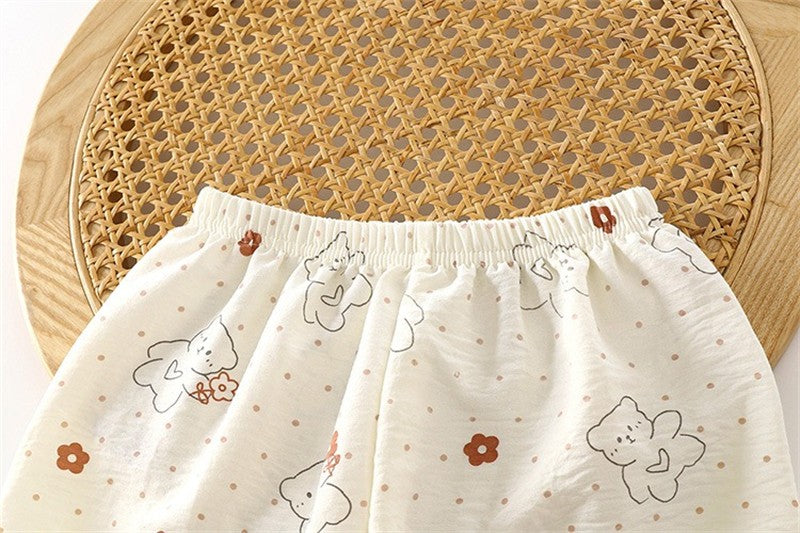 Kids Home Clothes 2Pcs Set Baby Loose Pajamas Fashion Girl Lace Floral Print Sleepwear Children Air Conditioner Long Sleeve Pant