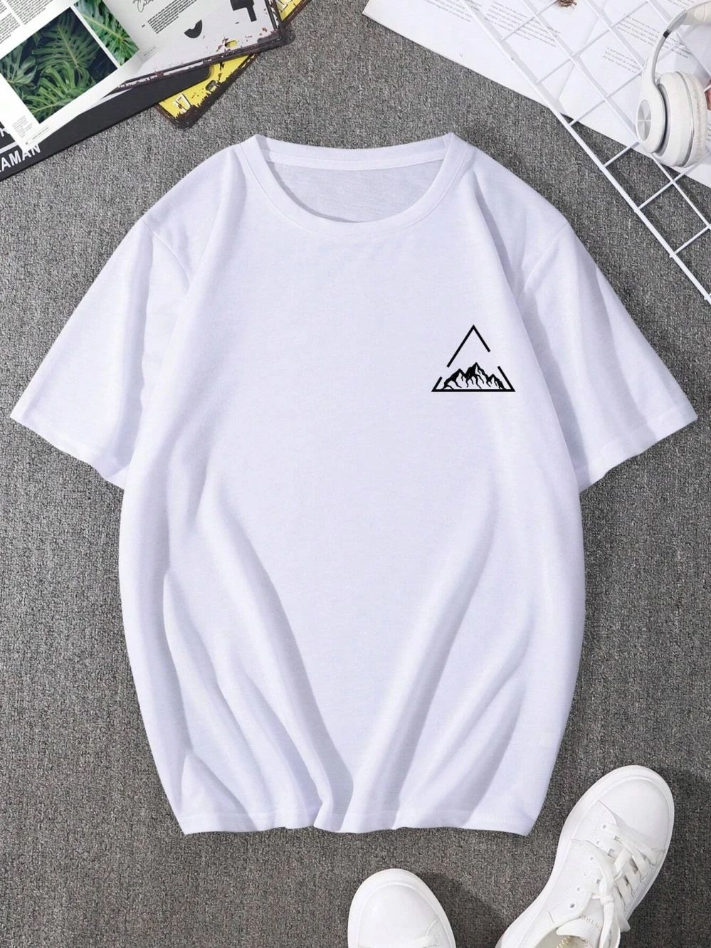 New Short Sleeved Hot Sell Mountain Peaks Printing Pure Cotton Tee Tops Round Neck White t Shirt Men Fashion Design T-Shirt