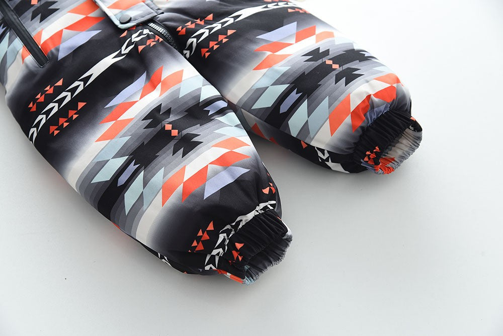 YBFSKID Kids Boys Winter Rompers Geometric Pattern Plush Thick Toddler Baby Boys Ski Suit Fur Collar Little Boys Jumpsuit Outfit