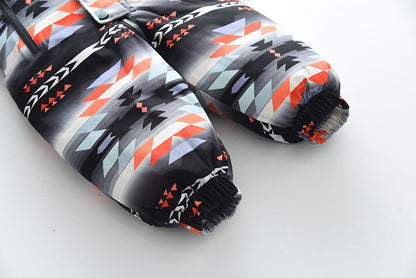 YBFSKID Kids Boys Winter Rompers Geometric Pattern Plush Thick Toddler Baby Boys Ski Suit Fur Collar Little Boys Jumpsuit Outfit