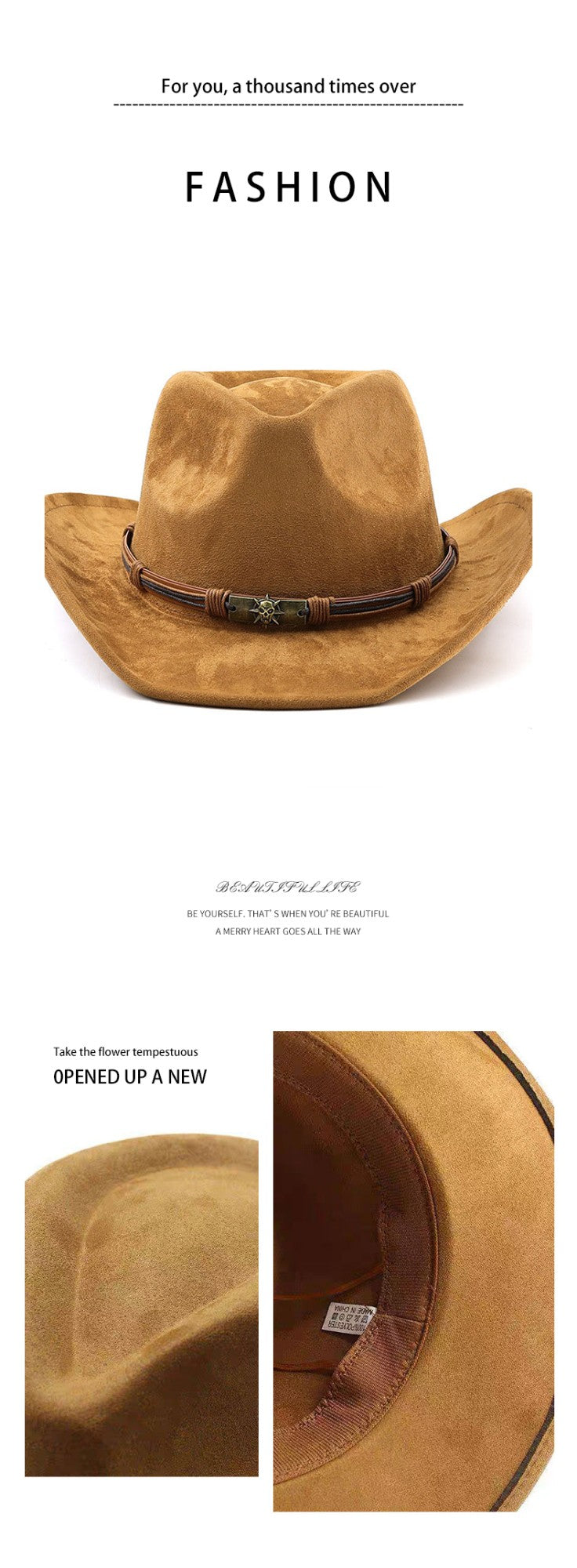 Chapéu Unissex de Cowboy/Cowgirl com Fivela, Chapéu Fedora Clássico de Aba Larga para Homens e Mulheres
