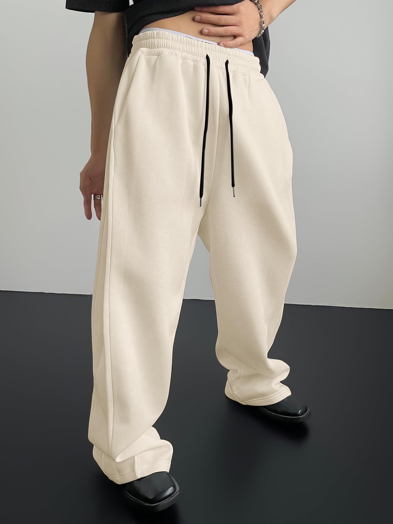 25 European and American men's waist trousers waist drawstring straight wide-leg loose trousers sports trousers pocket men pants