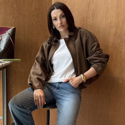 TFMLN Autumn Women Fashion Bomber Jackets Casual Soft Lantern Long Sleeve Oversized Coat  Female Short Zipper Outwear ?