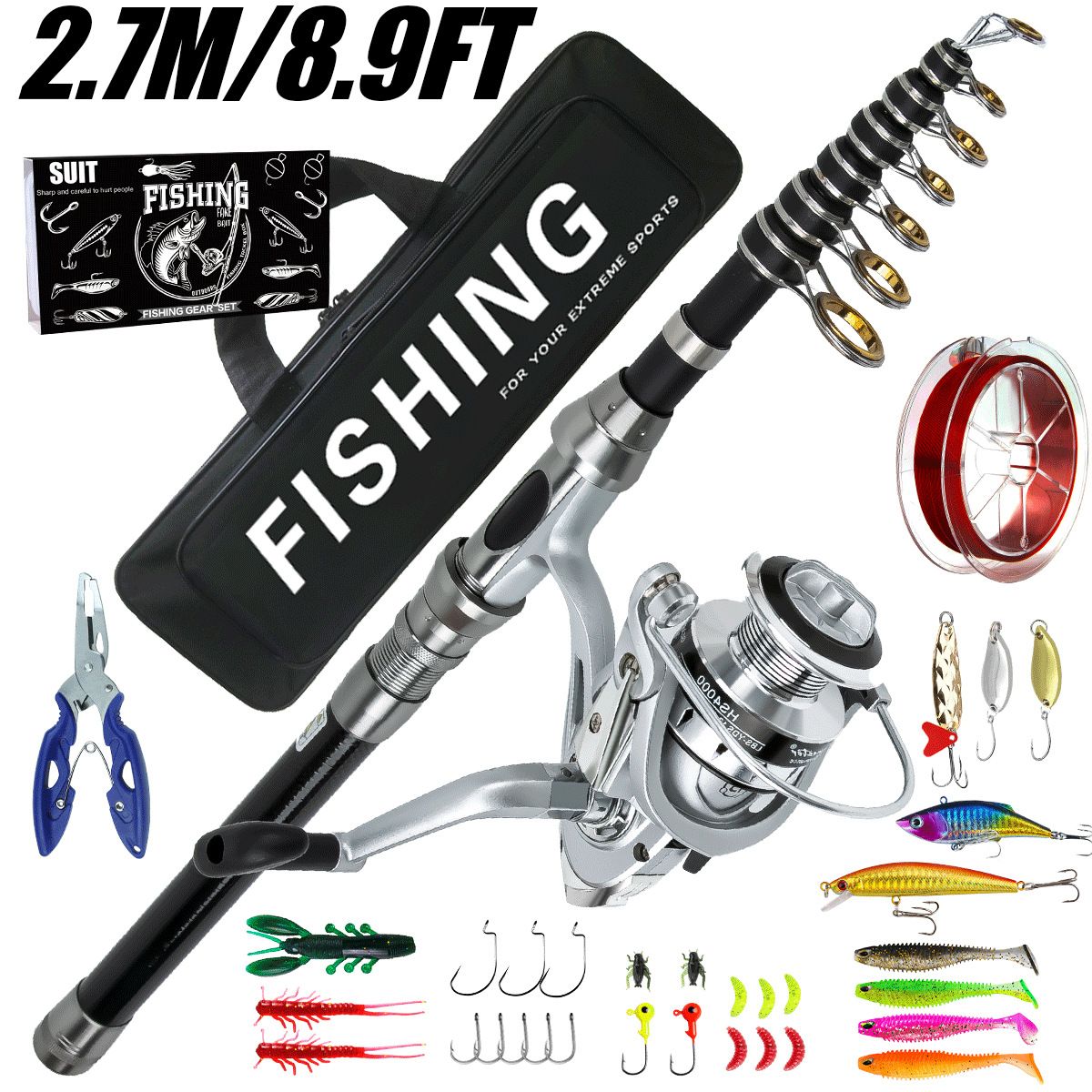 Conjunto de Vara e Carretilha de Pesca Arremesso Longo Luya Vara e Carretilha de Pesca Marinha Combinadas Vara de Spinning Telescópica