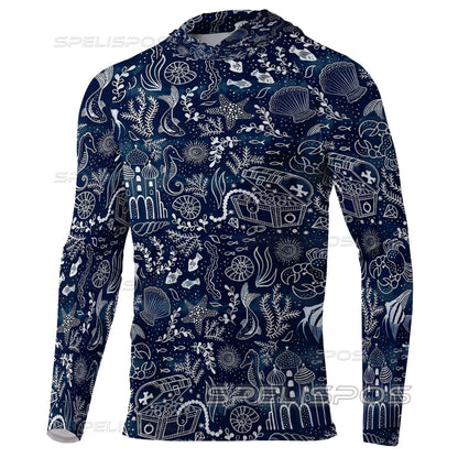 Fishing Shirts UPF 50+ Fish Maillot Tops Wear Beach Gear Hoodies Anti-UV Yacht Sea Angling Sports Uniform Jersey Running Hood