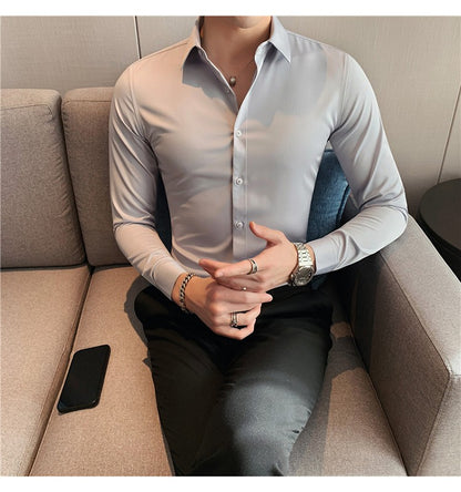 Plus Size S-7XL High Quality Men Dress Shirt 2024 Autumn Long Sleeve Solid Business Slim Shirts Homme Dress Social Casual Shirt
