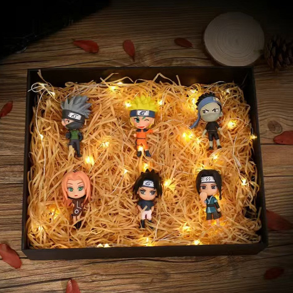 6 Peças/Lote NARUTO Sasuke Gaara Uchiha Madara Boneco 7-8cm 2 Estilos Base de Personalidade Miniaturas de Brinquedo de Presente