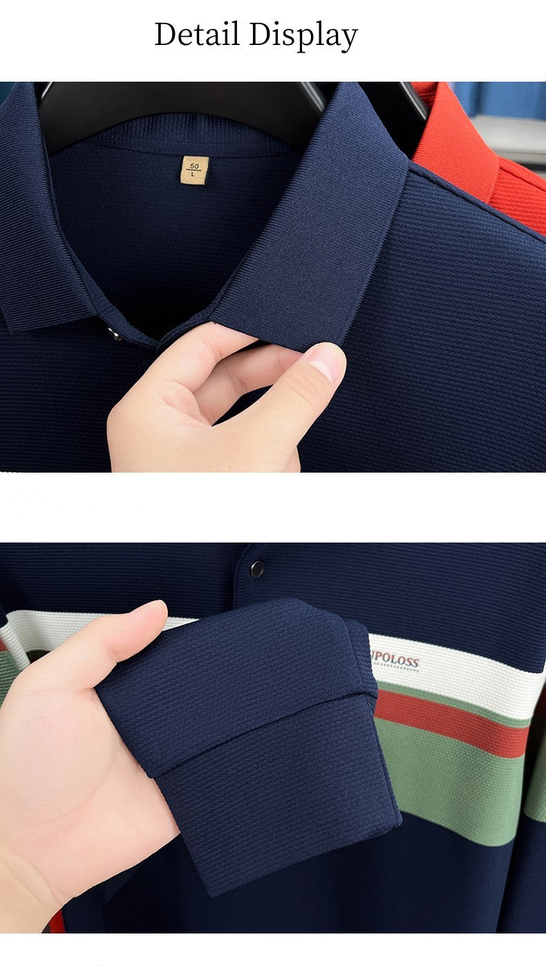 Classic fashion striped long sleeve polo shirt men's luxury brand letter printed business casual spring autumn new lapel T-shirt