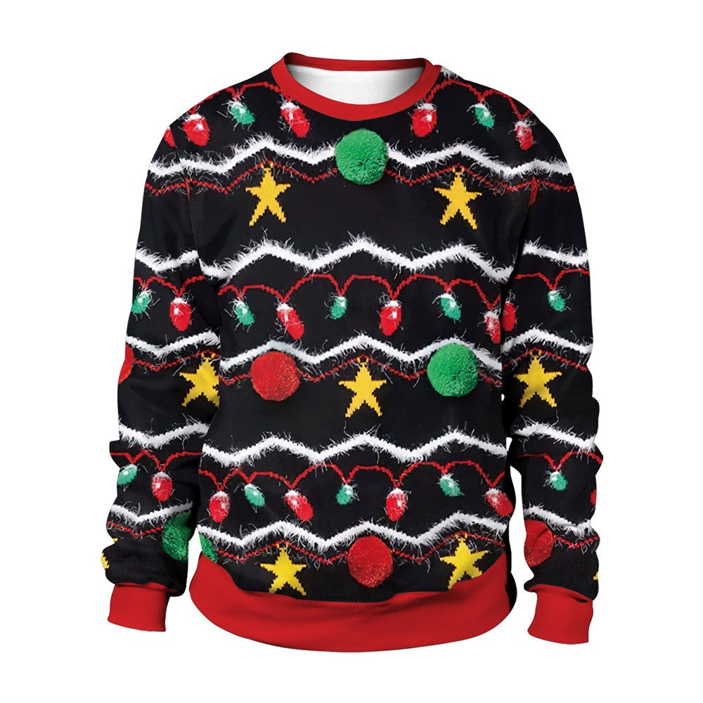 Men Women Tacky Xmas Sweatshirt 3D Christmas Snowflakes Print Holiday Party Jumpers Tops Pullover Snowman Ugly Christmas Sweater