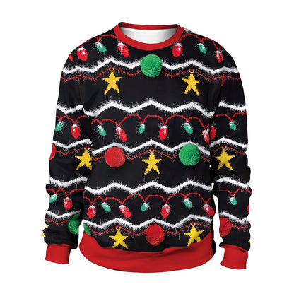 Men Women Tacky Xmas Sweatshirt 3D Christmas Snowflakes Print Holiday Party Jumpers Tops Pullover Snowman Ugly Christmas Sweater