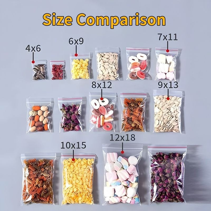 200/100PCS Transparent Zip Bags Food Jewelry Vacuum Storage Bag Plastic Thicken Reclosable Poly Bag Kitchen Organization Package